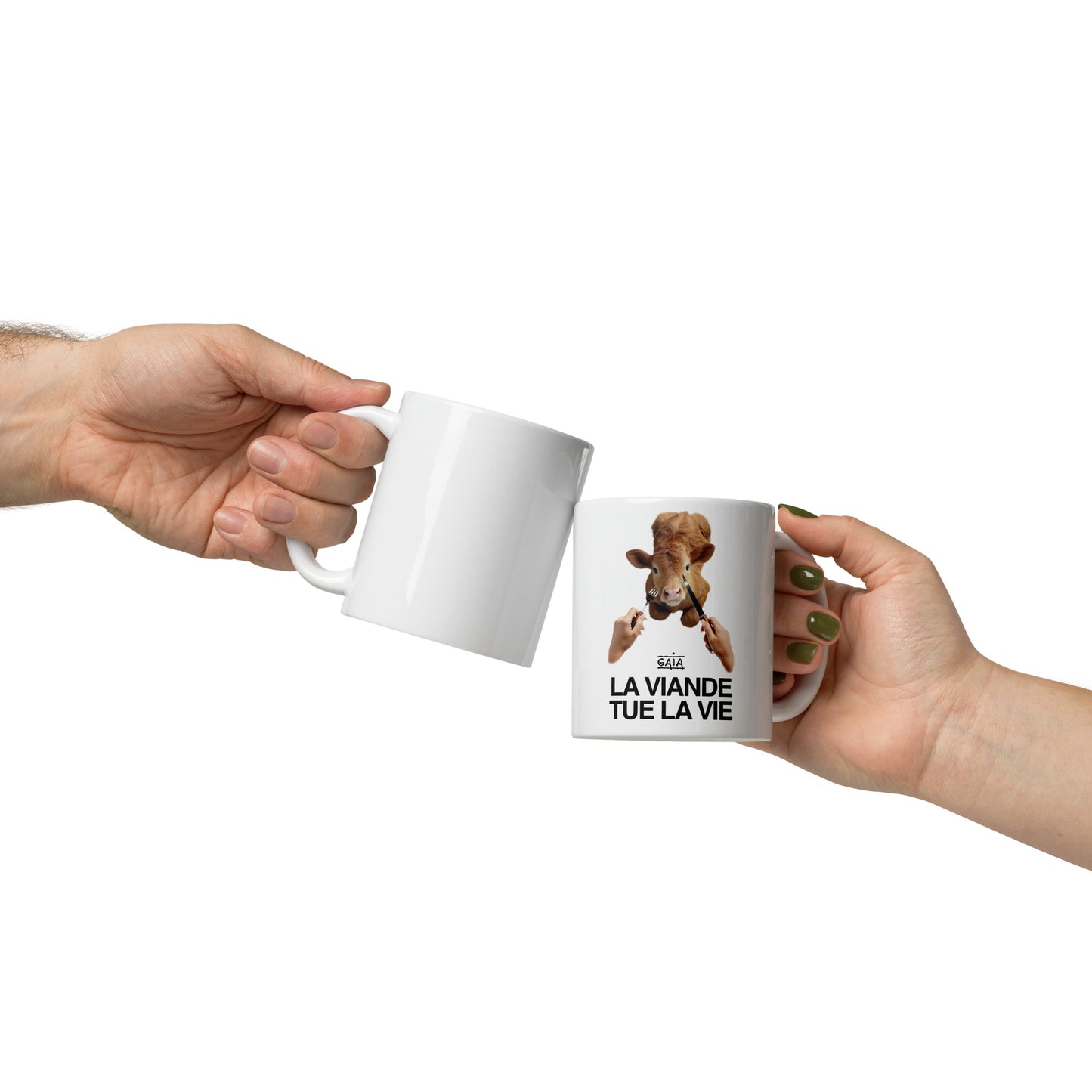 White mug "Meat kills life" (FR)