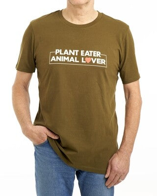 T-shirt 'Plant eater - Animal lover' - kaki (heren)