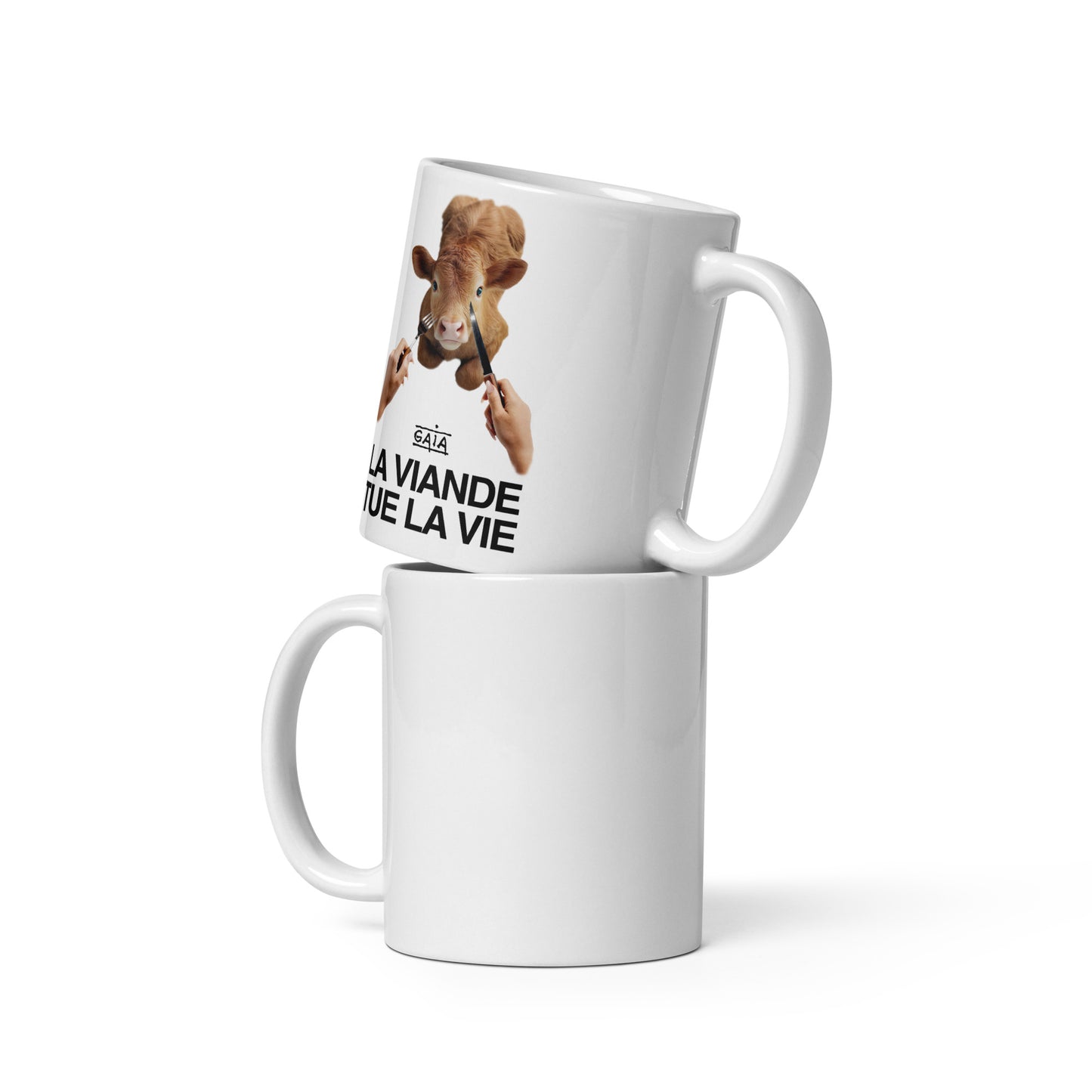 White mug "Meat kills life" (FR)
